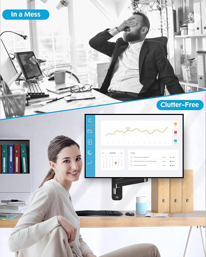 MOUNTUP Single Monitor Wall Mount for Max 32 Inch Computer Screen, Fully Adjustable Monitor Arm, Wall Mount Monitors Holder Support 4.4-19.8lbs Display, VESA Bracket Fit 75x75mm, 100x100mm (Pack of 2)
