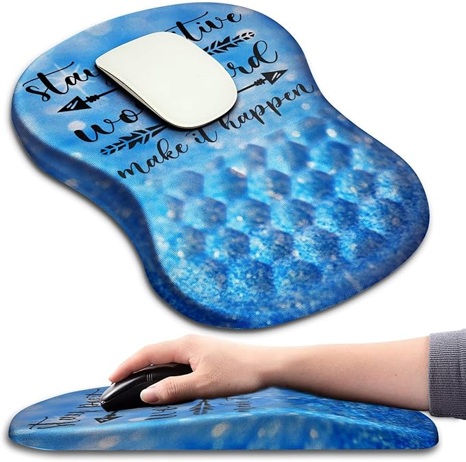 Hokafenle Ergonomic Mouse Pad Wrist Support with Massage Design, Wrist Rest Mousepad with Memory Foam&Non-Slip PU Base, Mouse Pads for Wireless Mouse & Desk (12x8 inch,Stay Positive)