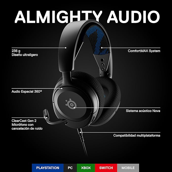 SteelSeries New Arctis Nova 1P Multi-System Gaming wired Headset — Hi-Fi Drivers — 360° Spatial Audio — Comfort Design — Durable — Lightweight—Noise-Cancelling Mic — PS5/PS4, PC, Xbox, Switch - Black