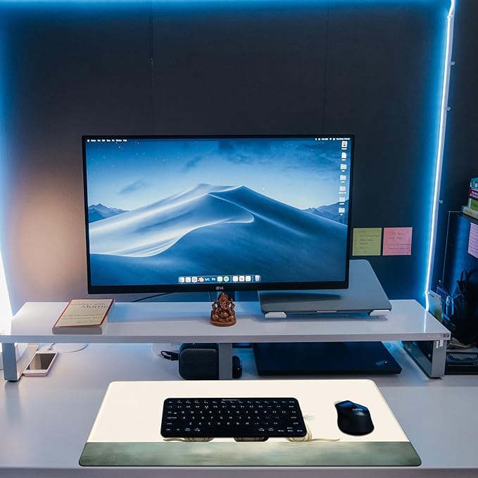 Desk Pad, Three Smiling Cartoon Cats Desk Mat, Large Gaming Mouse Pad, 31.5"x15.7" Extended Big Computer Keyboard Mouse Pad with Non-Slip Base and Stitched Edge