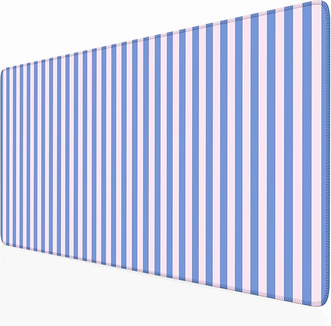 Blue Pink Striped Desk Mat Cute Pastel XXL Large Gaming Mouse Pad Desk Pad Kawaii Aesthetic Home Office Decor Cozy Keyboard Laptop Computer Mat