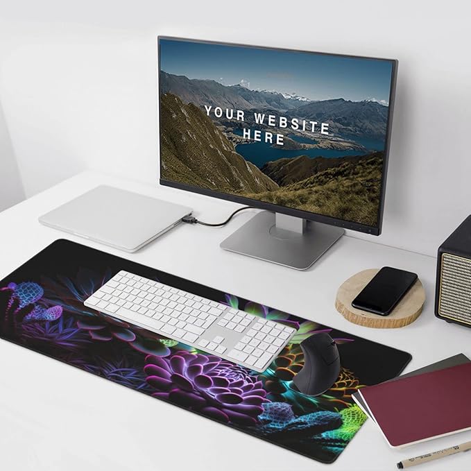 Gaming Mouse Pad,Large Mouse Pads for Desk,Non-Slip Rubber Base Extended Mousepad,XXL Keyboard Mouse Mat,Computer Keyboard Desk Pad with Stitched Edges,35.4x15.8inch,Succulent Plants