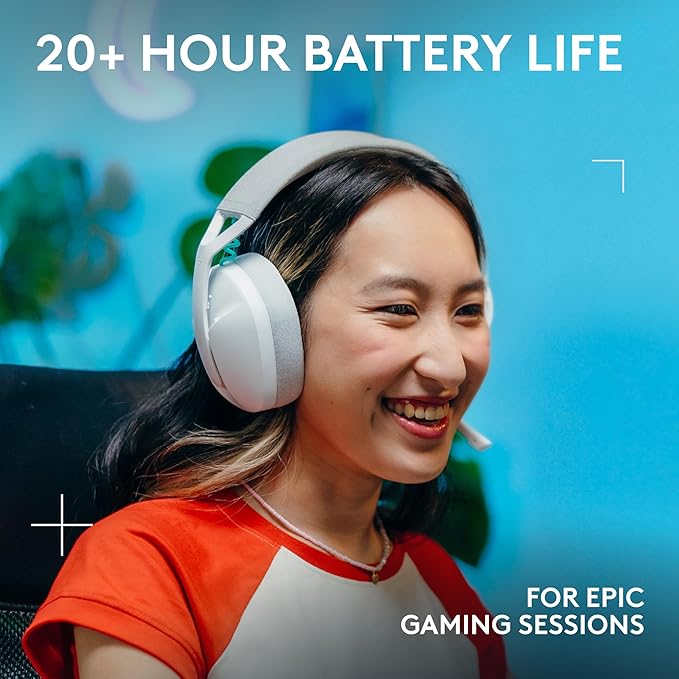 Logitech G321 Lightspeed Wireless Bluetooth Gaming Headset, Dynamic Comfort and fit, 16 kHz Boom mic, 20+ hrs Battery, PC, PS4, PS5, Nintendo Switch, Mobile - White