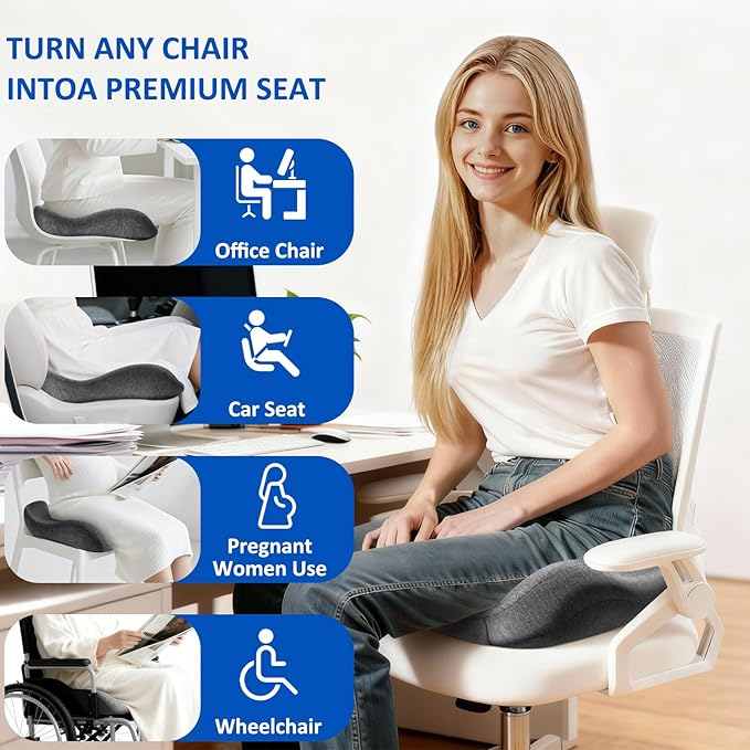 Thickened Seat Cushions for Office Chairs, Ergonomic Memory Foam Seat Cushion, Sciatica Support Pillow for Long Sitting, Coccyx Cushion for Tailbone Support, Office, Car, Pregnancy, Wheelchair