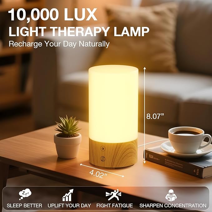 Light Therapy Lamp 10000 Lux, UV-Free Sun Lamp with 4 Brightness Levels & 3 Color Temperatures, Full Spectrum Daylight Lamp with Remote Control & Timer for Home Office Desk