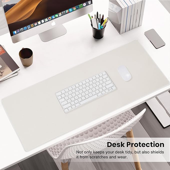 ALOANES Waterproof Mouse Pad with Durable Stitched Edge, XL Gaming Keyboard Pad, Non-Slip Rubber Base Mouse Mat, Extended Desk pad for Gamer, Office & Home, Beige Mousepad 31.5"x 11.8"x 0.12"