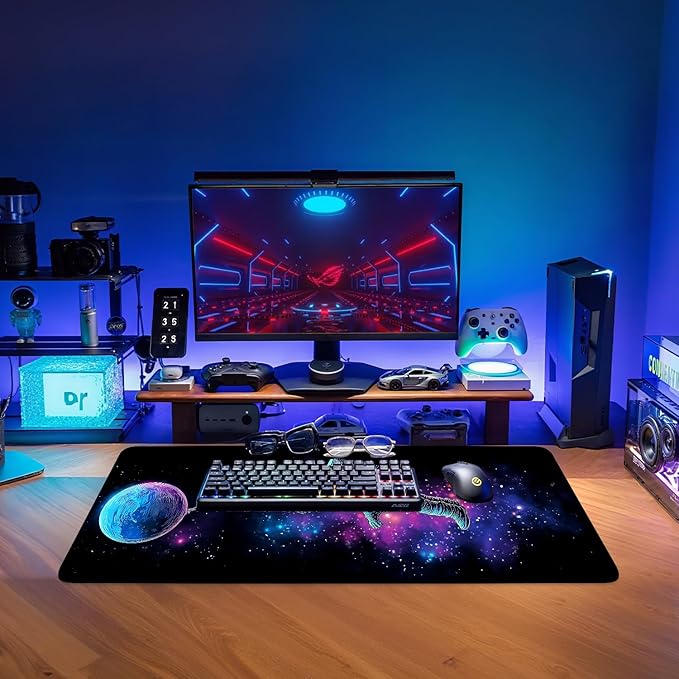 Interstellar Astronaut Extended Gaming Mouse Pad 31.5x11.8inches Large Desk Mat Anti-Slip Rubber Base & Durable Stitched Edges for Gamers Smooth Mouse Writing Surface for Desk Office/Home