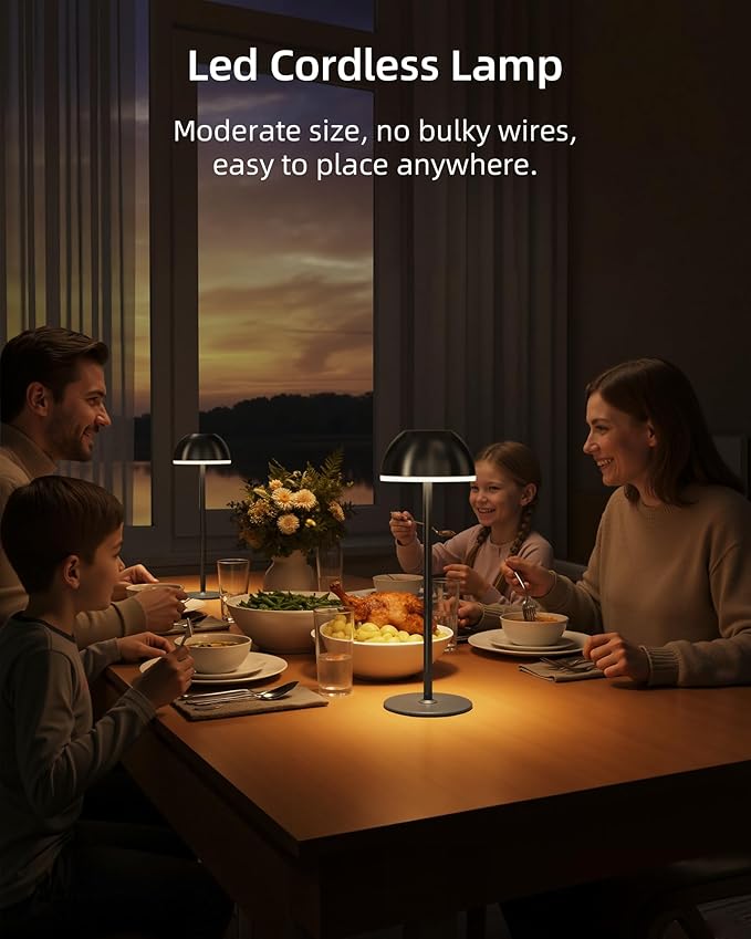Cordless Table Lamp, Rechargeable, Touch control, 3 Color Temperature, Stepless Dimming, LED Memory Function, Portable, Battery Operated Lamp for Bedroom Restaurant Dinning Kitchen Living Room Home