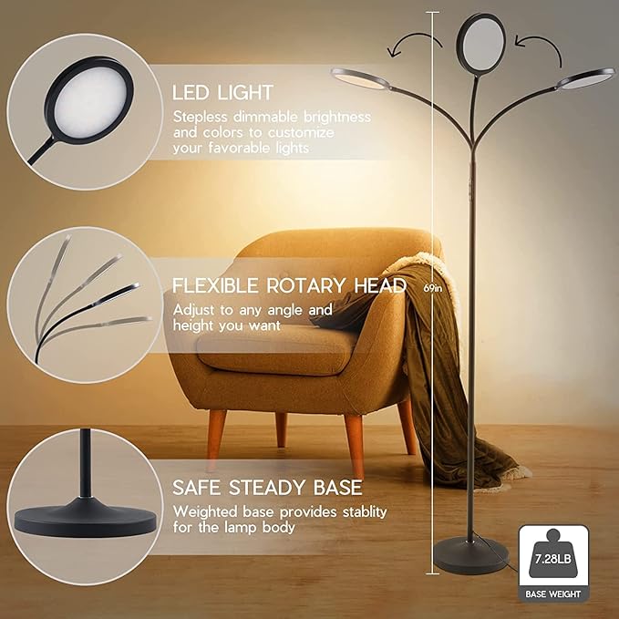Tenmiro LED Floor Lamps for Living Room, Bright Modern Reading Floor Lamp with Stepless Adjust Color Temperatures & Brightness, Standing Lamp with RF Remote & Touch Control(Pink)
