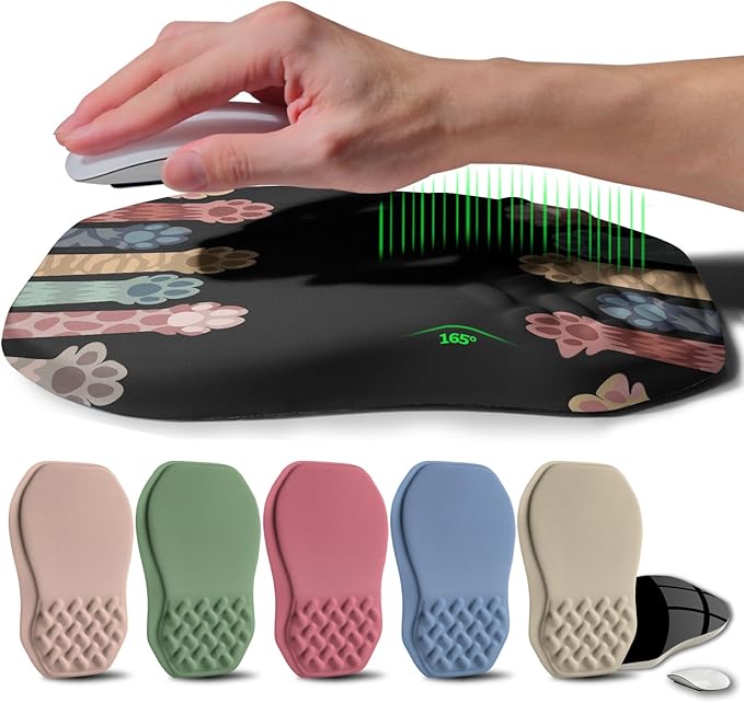Ergonomic Raised Mouse Pad Wrist Support with Bilateral Slope Memory Foam Mousepad for Wrist Rest and Carpal Tunnel 11.8x7.9〃Cat Claws