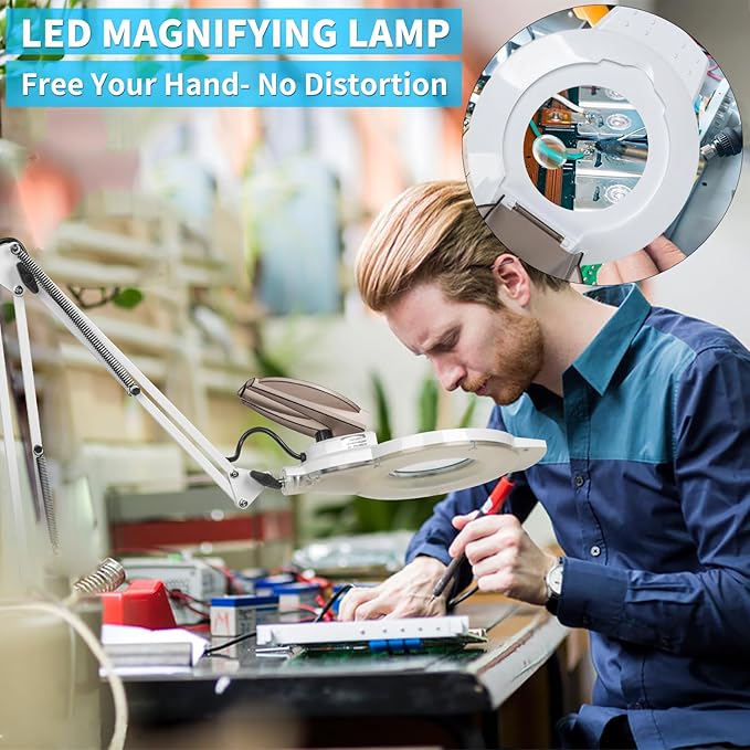 KIRKAS 10X & 30X Magnifying Glass with Light and Stand, 2200 Lumens Dimmable LED Magnifying Lamp, Real Glass Lens Lighted Magnifier Light for Craft, Reading, Repair, Hobby, Close Work- White