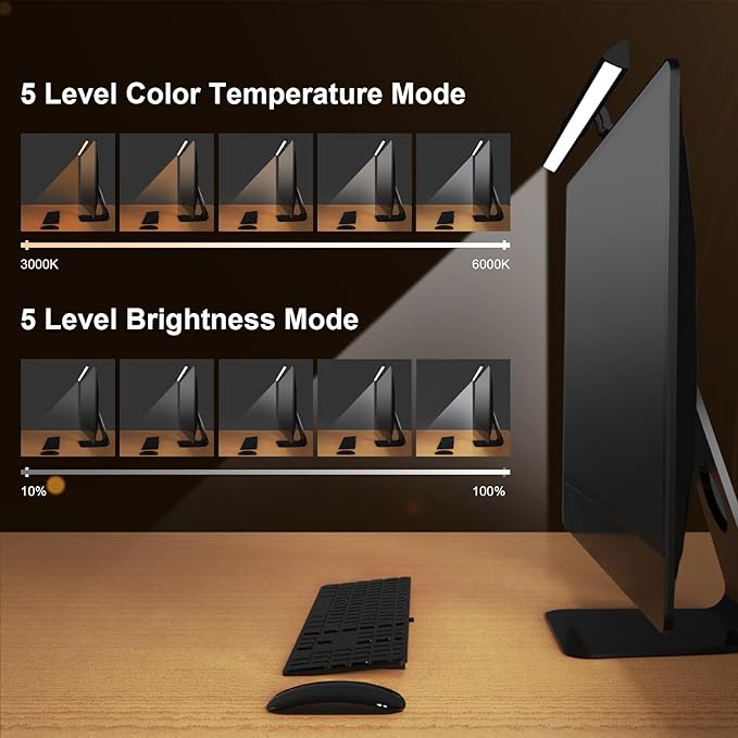 Monitor Light Bar 16“ - Computer Monitor Lamp, Hand-Sweep Sensor Function, Screen Monitor Lamp for Eye Caring, Adjustable Brightness & Color Temperature, USB Powered, No Glare Space Saving Home Office