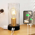 Bedside Table lamp for Bedroom -Touch Lamp with USB-A+C Charging Ports & AC Outlet. Nightstand Lamp with Black Base Glass. Stepless Dimming Small Lamp for Bedroom, Dorm, Office, Kids Room, Living Room