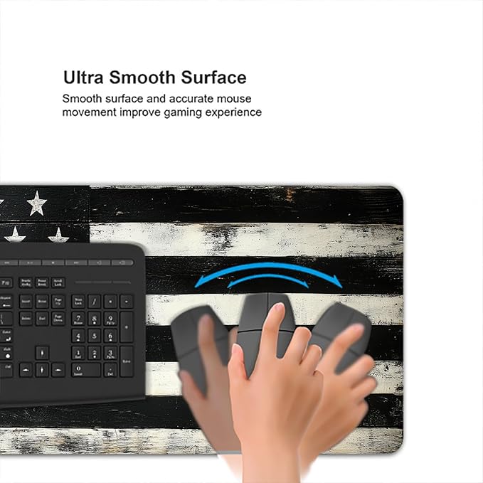 Wood American Flag Gaming Mouse Pad Black and White Stripes Rustic Mousepad XL Large Gaming Mouse Pad Laptop Keyboard Mat Desk Pad 31.5"x11.8" Office Computer Keyboard Laptop Home