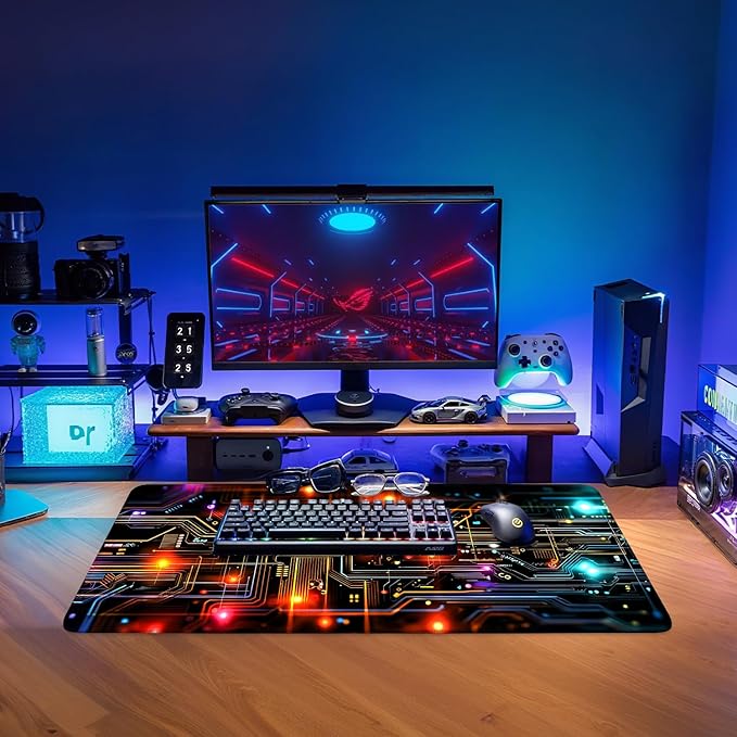 Lighting Extended Gaming Mouse Pad 31.5x11.8inches Large Desk Mat Anti-Slip Rubber Base & Durable Stitched Edges for Gamers Smooth Mouse Writing Surface for Desk Office/Home