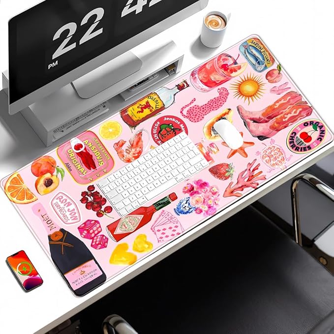 Pink Cute Desk Mat Kawaii Aesthetic Keyboard Pad, Holiday Style Deskpad Mat Gaming Large Mouse Pads for Desk, Large Mouse Pad Strawberry Desk Mat Accessories for Women Desk Decor 31.5" X 15.7"