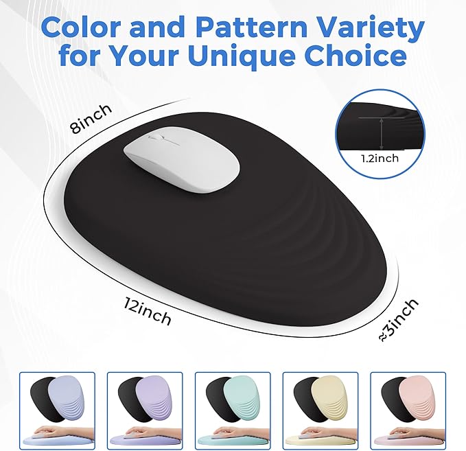 Ergonomic Mouse Pad with Wrist Support, Memory Foam Wrist Rest for Pain Relief & Carpal Tunnel, Non-Slip Base for Office, Computer, PC, Laptop (12x8x1.2inch, Black)