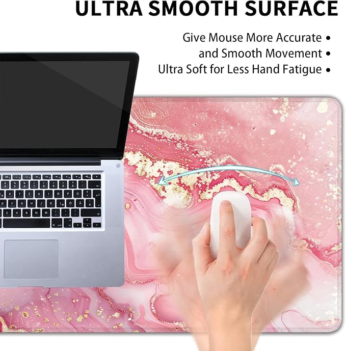 Desk Mat, Pink Marble XXL 35.4"x15.7"Large Gaming Mouse Pad, 3mm Thick Gaming Keyboard Pad,Desk Pad Non-Slip Rubber Base with Stitched Edges for Office Game Home Decor