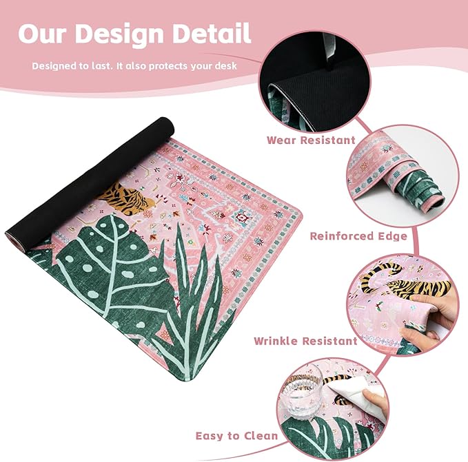 Baziabbo Cute Desk Mat,XXL Extended Large Mouse Pad,Gaming Mousepad with Stitched Edge,Non-Slip Rubber Base Keyboard Desk Pad for Home Office Study Game (A-Pink)