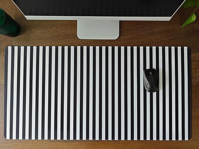 Black Striped Desk Mat Cute Pastel XXL Large Gaming Mouse Pad Desk Pad Kawaii Aesthetic Home Office Decor Cozy Keyboard Laptop Computer Mat