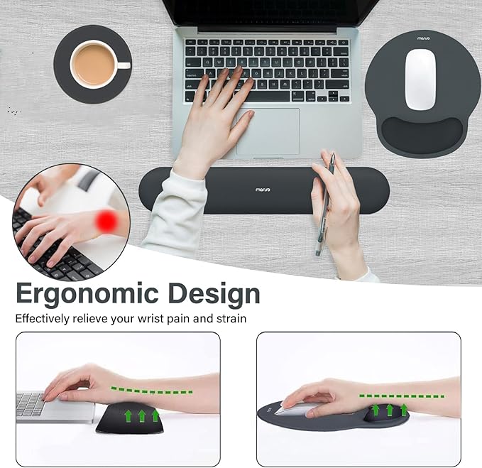 MOSISO Wrist Rest Support for Mouse Pad&Keyboard Set, Circle Curved Ergonomic Mousepad&Coaster Non-Slip Base Home/Office Wrist Support&Easy Typing Pad with Soft Cloth&Silicone Lining, Slate Gray