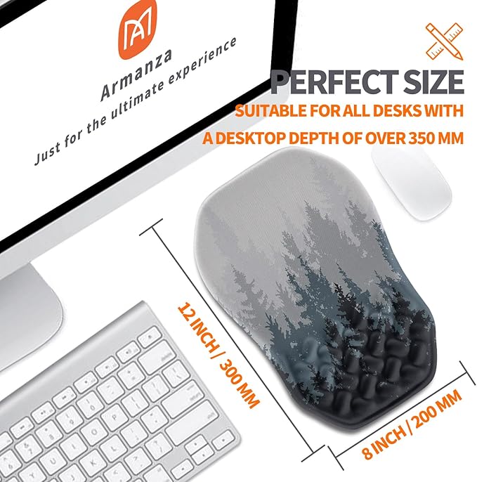 Ergonomic Slope Mouse Pad Wrist Support, Wrist Rest Mousepad for Carpal Tunnel with Massage Bulge and Slow Rebound Memory Foam (12x8 inch, Forest)