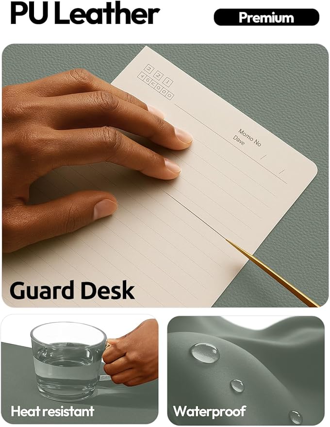 YSAGi Leather Desk Protector, Office Mat, Large Mouse Mat, Non-Slip PU Leather Blotter, Laptop Desk Pad, Waterproof Writing Pad for Office and Home (Dark Green, 47.2" x 23.6")