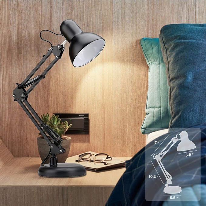ShellKingdom Architect Task Lamp, Adjustable Swing Arm Desk Lamp with Clamp, Classic Desk Lamp for Home Office Reading (Black)