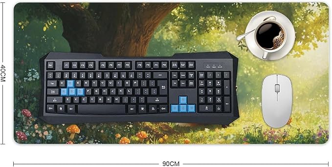 Cute Fox Mouse Pad, Large Extended Desk Mat 40×90cm (16''×36'')， Forest Animal Gaming Mousepad with Non-Slip Rubber Base, Stitched Edges, Water-Resistant for Office Home