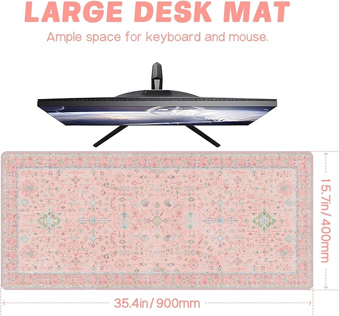 Baziabbo Pink Floral Desk Mat,XXL Extended Big Mouse Pad,Gaming Mousepad with Stitched Edge,Non-Slip Rubber Base Keyboard Desk Pad for Home Office Study Game
