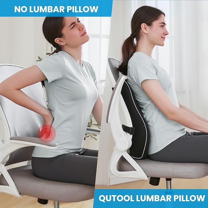 Lumbar Support Pillow for Office Chair, Office Home Essentials, Gifts for Mom, Dad, Back Support Pillow for Car, Chair Cushions, Improve Posture & Back Comfort, Mesh Cover Double Adjustable Straps