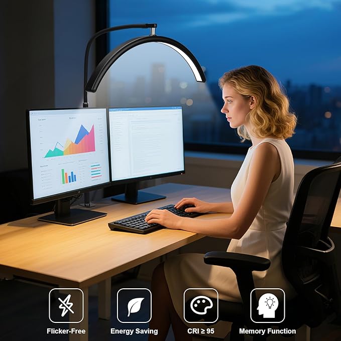 Professional Half Moon LED Desk Light for Nail Techs & Artists – Flexible Gooseneck Arch Table Lamp with Clamp, 5 Color Modes & 5 Brightness Levels for Manicure, Tattoo, Beauty Work