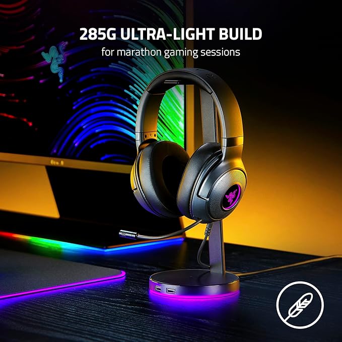 Razer Kraken V3 X Wired USB Gaming Headset: Lightweight Build - Triforce 40mm Drivers - HyperClear Cardioid Mic - 7.1 Surround Sound - Chroma RGB Lighting - Black,(Pack of 8)