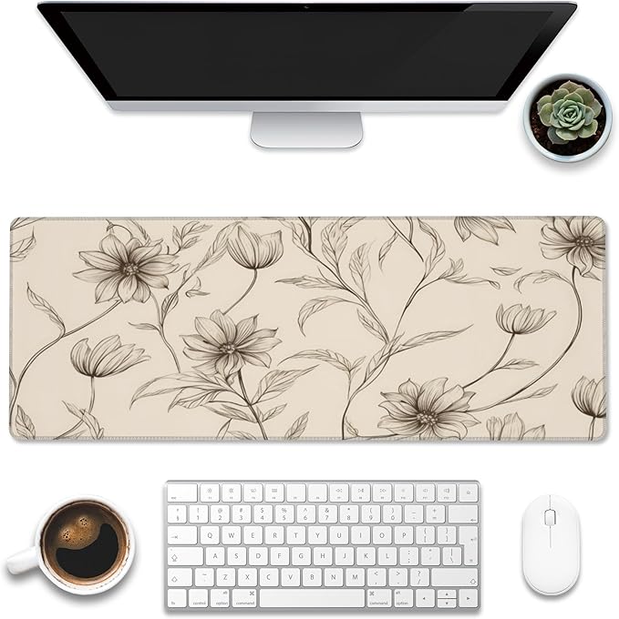 XL Mouse Pad,Minimalist Flowers Large Gaming Mouse Pad,Abstract line Floral Desk Mat for Desktop,Extended Big Computer Keyboard Desk Pad with Non-Slip Base and Stitched Edges 31.5"x11.8"