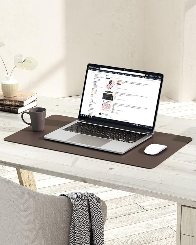 YSAGi Non-Slip Leather Desk Pad, Waterproof Laptop Computer Desk Keyboard Mat, Table Protector Blotter Mat, Large Mouse Pad for Office/Work/Home/Decor(Dark Brown, 23.6" x 13.7")