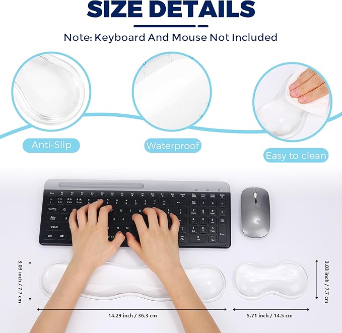 Gel Wrist Rest for Keyboard and Mouse, Wrist Rest for Keyboard, Mouse Wrist Support, Pain Relief, Cool Touch, Non-Skid, Keyboard Wrist pad