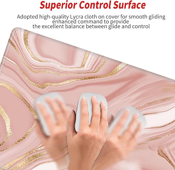 Gold Pink Marble Mouse Pad 24 x 12 inch Mousepad Gaming Desk Mat Large Computer Pad with Non-Slip Base Office Home Work
