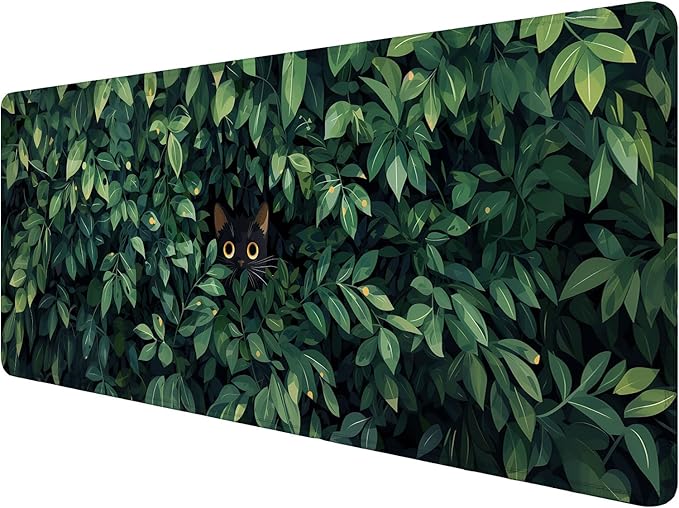 Cute Cat Desk Mat Gaming Mouse Pad Anime Kawaii Green Large Gaming Mouse Mat with Stitched Edges,Non-Slip Waterproof Rubber Base Mous Mat Office Computer Keyboard Laptop Home 31.5"x11.8"