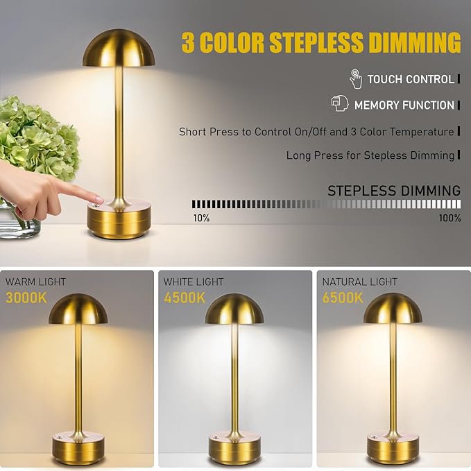 Rechargeable Table Lamp Cordless - Outdoor LED Table Lights - 5000mAh Battery Operated Touch Dimmable Portable Desk Lamps for Restaurant Patio Dining Room