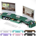 gianotter Dual Monitor Stand Riser, Desk Organizer With Drawer and 2 Pen Holders, Monitor Stand for Desk, Office Decor Essentials (Green)