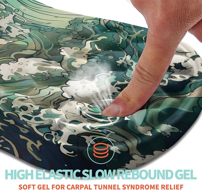Ergonomic Mouse Pad Wrist Support with Memory Foam Massage Bulge, Carpal Tunnel Mousepad Wrist Rest for Mouse(12x8 inch, Sea Wave)