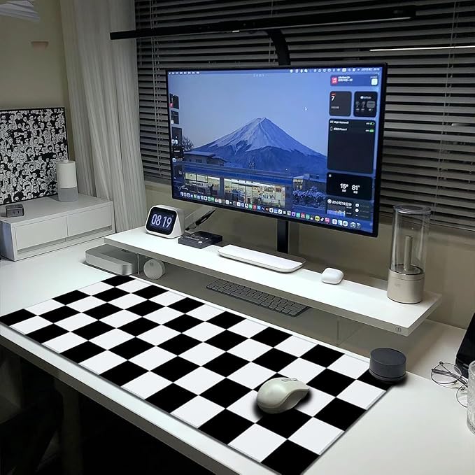 Black and White Checkered Mouse Pad Extended Large Gaming Mousepad XL Big Long Oversized Desk Mat Stitched Edges 31.5 X 11.8 Inch for Home Office