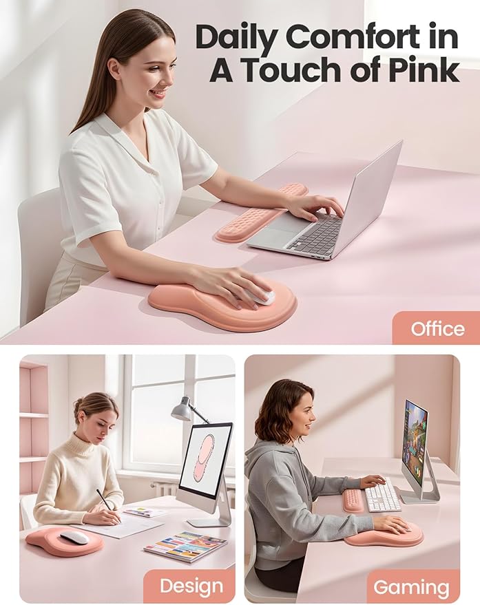 Meatanty Keyboard and Mouse Pad Wrist Rest Set, Ergonomic Wrist Pad Support, Computer Hand Palm Rest Combo, Memory Foam Typing Desk Accessories Carpal Tunnel Cushion, Laptop Office Home School-Black