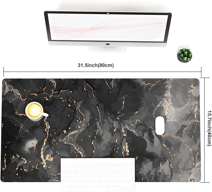 Colorful Star Black Marble Large Mouse Pad, Waterproof Office Desk Mat, Non-Slip Computer Gaming Mouse Pad, XXL PC Laptop Protector Pads, PU Leather Desk Writing Pads for Office Home, 31.5" x 15.7"