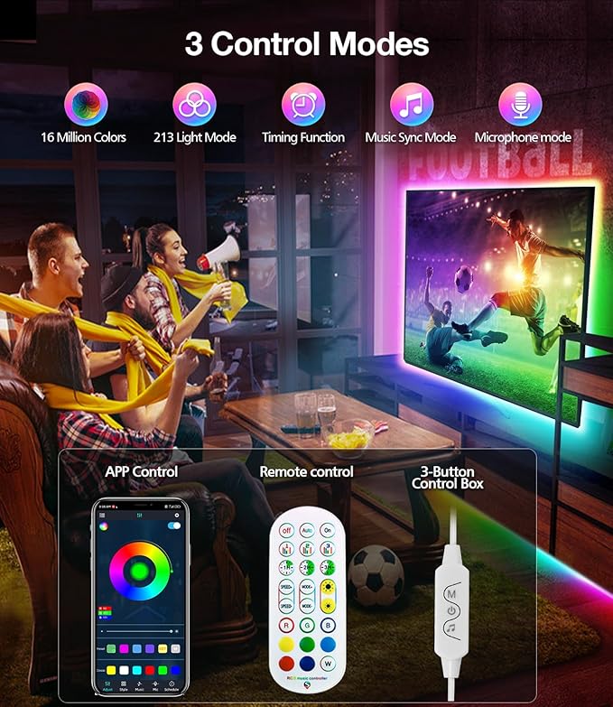 TV Led Backlight, 16.4ft RGB LED Lights for TV Smart Led Lighting for 65-85inch Monitor,USB Strip Lights Behind TV, Color Changing Sync with Music, Bluetooth App Controlled Led Lights for Home Decor