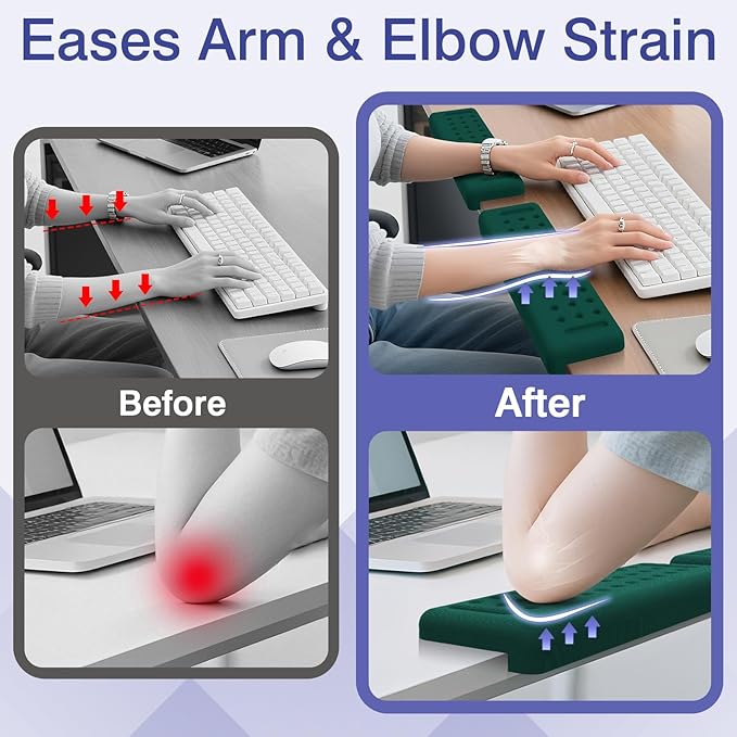 L-Shaped Desk Edge Cushion, 2 PCS Elbow Rest for Desk with Ergonomic Support, Memory Foam Elbow Pad & Arm rest for Palm, Wrist & Forearm, Non-slip & Separate Design, Office & Home, Dark Green