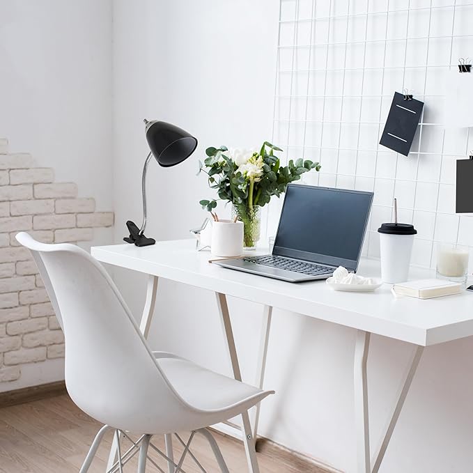 Simple Designs LD2001-BLK-LB 17.5" Flossy Flexible Gooseneck Clip Light Desk Lamp with LED Bulb, Black
