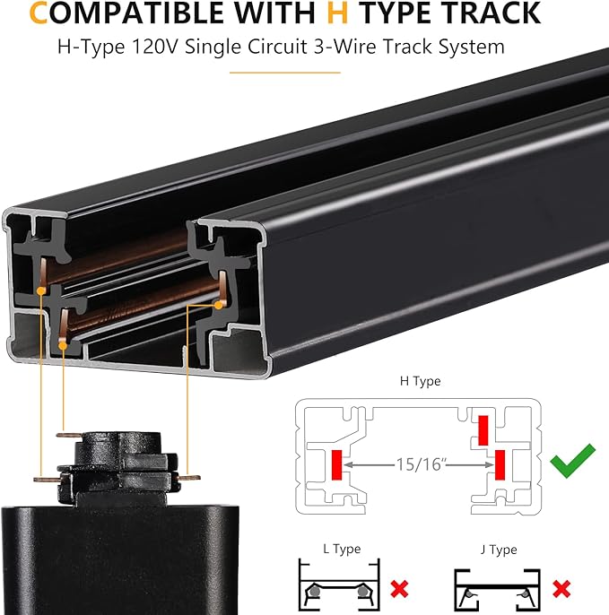 VANoopee 3-Color in 1 20W H Track Lighting Heads Dimmable Flicker Free Bright LED Track Lighting Fixtures for Accent Retail Kitchen Artwork, Linear Track Light H Type - CRI90+ 36° Black - 3 Pack
