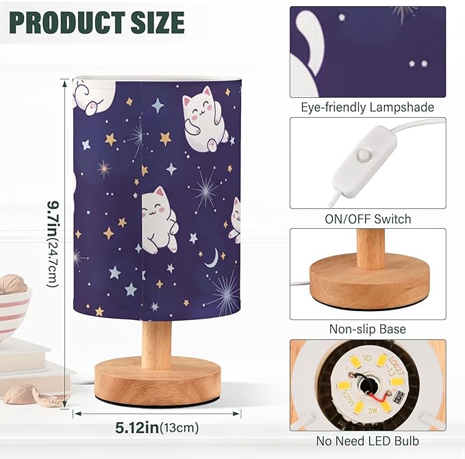 Navy Bunny LED Table Lamp, Bedside Lamp with Linen Lampshade, Flicker-Free Eye Care USB Plug in Nightstand Lamp, for Bedroom and Office