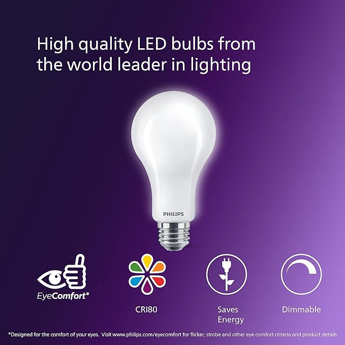 PHILIPS LED 300-200-100W A23 1-Pack BrightDial Soft White (2700K) 4000-3000-1600 Lumen (28-20-16 = 300-200-100W) Frosted Flicker-Free Light Bulb